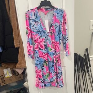 Lilly Pulitzer Pink, Blue & Green Floral Wrap Dress
